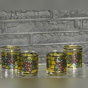 Vintage Stained Glass Glasses Grapes